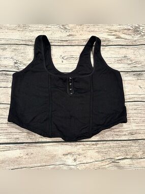 torrid Black Ribbed Hook-Front Crop Tank Top With Corset Styling Size 2X